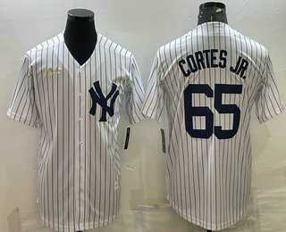 Mens New York Yankees #65 Nestor Cortes Jr White Pinstripe Stitched MLB Cool Base Nike Jersey